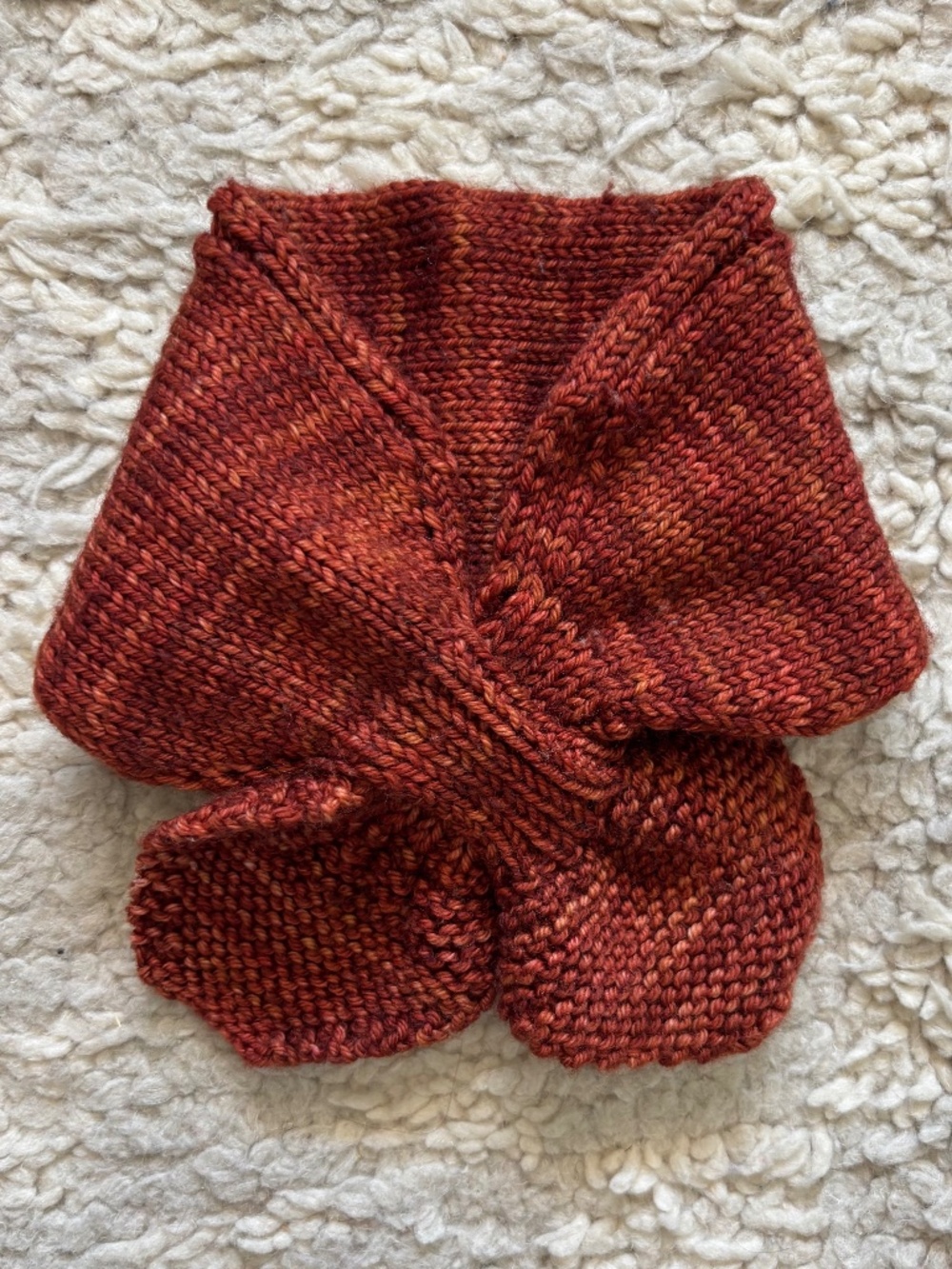 Handknit Bow Scarf Toddler Baby Burnt Orange Sienna Merino Wool Neck Warmer